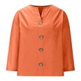 thumbnail image 6 of Women's Fashion Casual V-Neck Button Down 3/4 Sleeve Cotton Linen Top, Relaxed Fit Blouse, Spring Summer Tunic for Women,Orange,4XL, 6 of 7