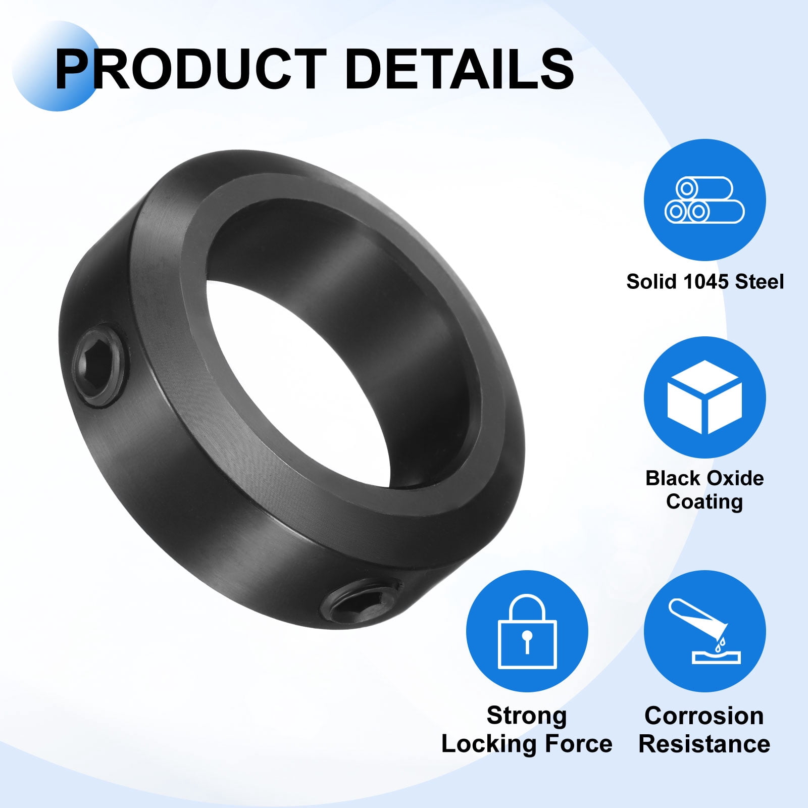 Uxcell 4pack Set-Screw Collars 30mm Bore, 1045 Steel Shaft Collars, 46mm OD, 15mm Width Axle Collar Clamp for Linear Rod Shaft Guide