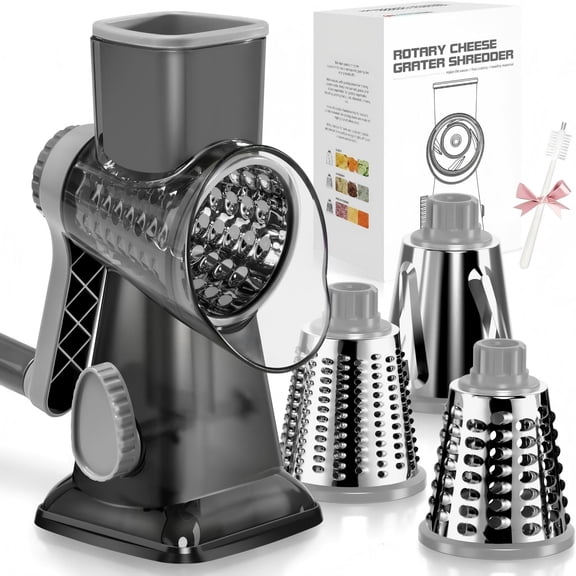 YUOFD Rotary Cheese Grater, Handheld Cheese Shredder with Kitchen Grater Vegetable Slicer,3 Interchangeable Blades, Dishwasher Safe, Easy to Clean Grater for Vegetable, Fruit, Nuts,Chocolate