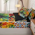 thumbnail image 5 of Homewish Nature Tree Patchwork Grid Zipper Full Size Comforter Sets with Fitted Sheet and 2 Pillowcases,Flower Plants Zipper Bedding Set,Orange Green,Black Reversible,4pcs, 5 of 8