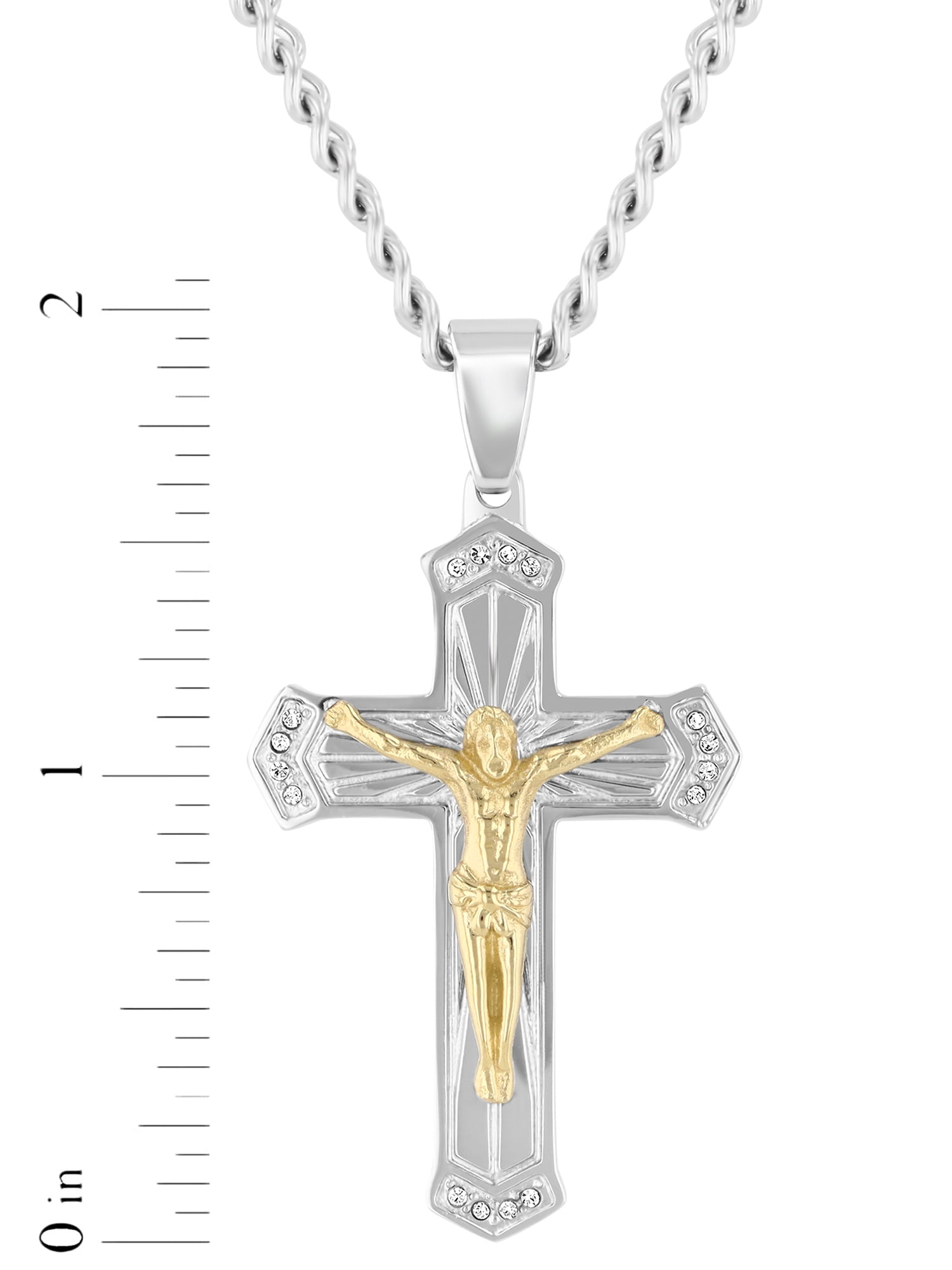 Men's Stainless Steel Yellow and White Finish Crystal Crucifix Cross Pendant - Believe by Brilliance