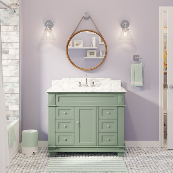 Elizabeth 42" Bathroom Vanity with Sage Green Cabinet and Carrara Marble Top
