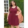 thumbnail image 4 of MODERN GOOSE Robe d'Été Grande Taille pour Femmes Bordeaux 2X Décontractée Sans Manches Col Rond Fluide Plissée Soleil Plage Bohème Élégante Babydoll avec Poches, 4 of 12