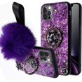 thumbnail image 1 of iPhone 12 Pro Max,Girls Women Marble Design Inlaid Glitter Rhinestone Diamond Bling Shockproof Hybrid Hard PC Bumper TPU Silicone Case & Furry Ball 36, 1 of 4