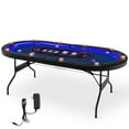 thumbnail image 1 of Costway Table de Poker Pliable pour 10 Joueurs Casino Texas Holdem avec Lumières LED Ports USB, 1 of 10