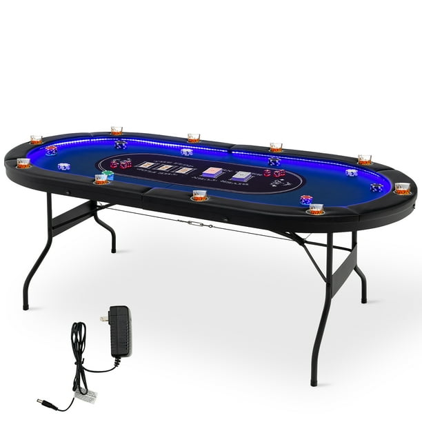 Costway Pliable 10 Joueur de Poker Table Casino Texas Holdem W / LED Lumières Ports USB
