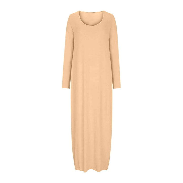 Plus Size Long Dresses for Fall Fashion Women's Casual Solid Color Dress  Sexy Round Neck Long Sleeved Dress Brown M - Walmart.com