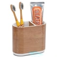 thumbnail image 2 of Toothbrush and Toothpaste Holder with Divider for Bathroom Countertop Organizer 2 Slots Electric Toothbrush Holders Storage Caddy Drainage for Family Wood Grain, 2 of 7