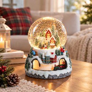 Christmas Snow Globe Music Box With Moving Village