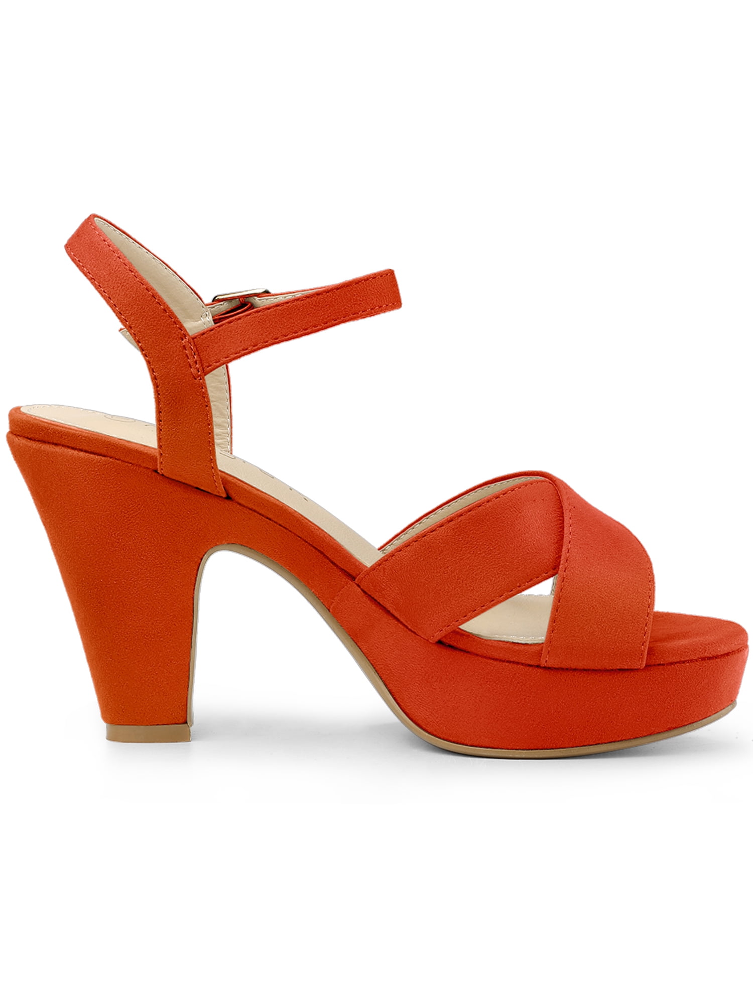 Unique Bargains Women's Platform Chunky Heel Ankle Strap Sandals Orange 9