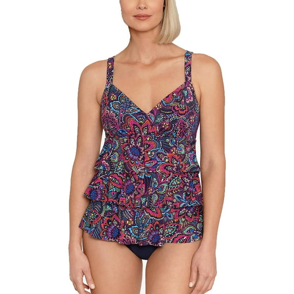 Swim Solutions Womens Floral Tummy Control Tankini Swimsuit