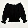 thumbnail image 3 of Elegant Off Shoulder Tops for Women Long Sleeve Ruffle Smocked Waist Casual Party Shirts Plus Size Blouses Black XL, 3 of 5