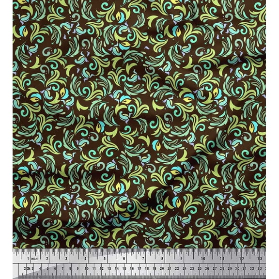 Soimoi Brown Cotton Duck Fabric Artistic Floral Print Sewing Fabric Yard 42 Inch Wide