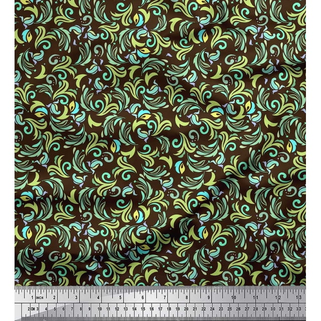 Soimoi Brown Heavy Satin Fabric Artistic Floral Decor Fabric Printed Yard 54 Inch Wide