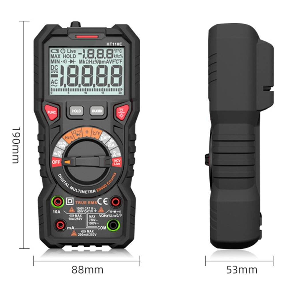 19999 Counts LCD Backlit Display Voltmeter with Flashlight HT118E Digital Multimeter Tester Measure NCV Diode