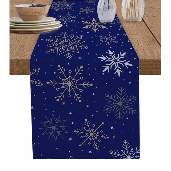 Blue Christmas Snowflakes Table Runner 48 Inches, Modern Xmas Winter Minimalist Bed Runner Dresser Scarves Tabletop for Indoor Outdoor Parties/Ceremony/Banquet, 13" x 48"