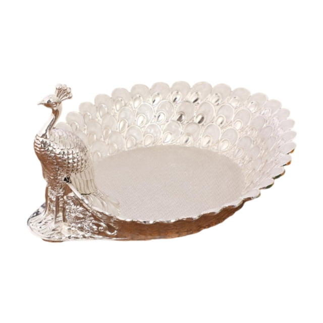 Frutero decorativo Bandeja de frutas Bandeja para servir con forma de pavo real Frutero multiusos plata