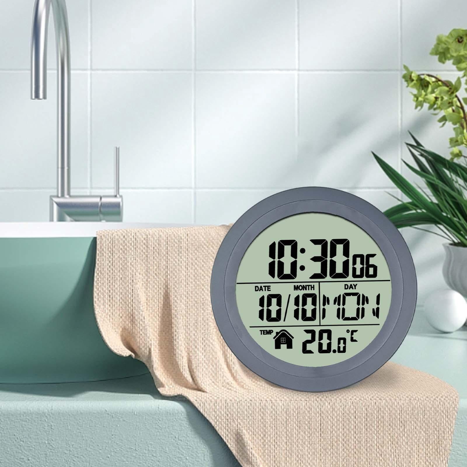 CUTICATE Shower Clock 5.7inch ,Waterproof Round Digital Shower Timer Clock Wall Clock Bathroom Clock,Screen Display Calendar Month and Date