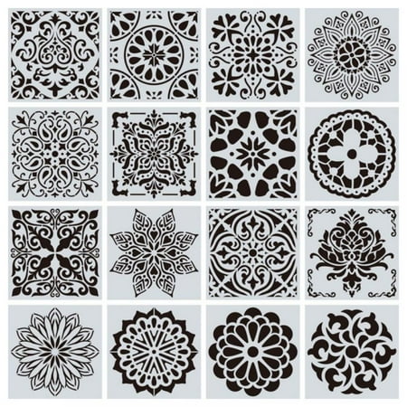 16pcs/set Reusable Stencil Cut Painting Template Floor Wall Tile Fabric Furniture Stencils Mandala Painting Stencils