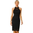 thumbnail image 1 of Elegante vestido de encaje para mujer, cuello halter, sin mangas, ajustado, vestido de cóctel Negro S, 1 of 6