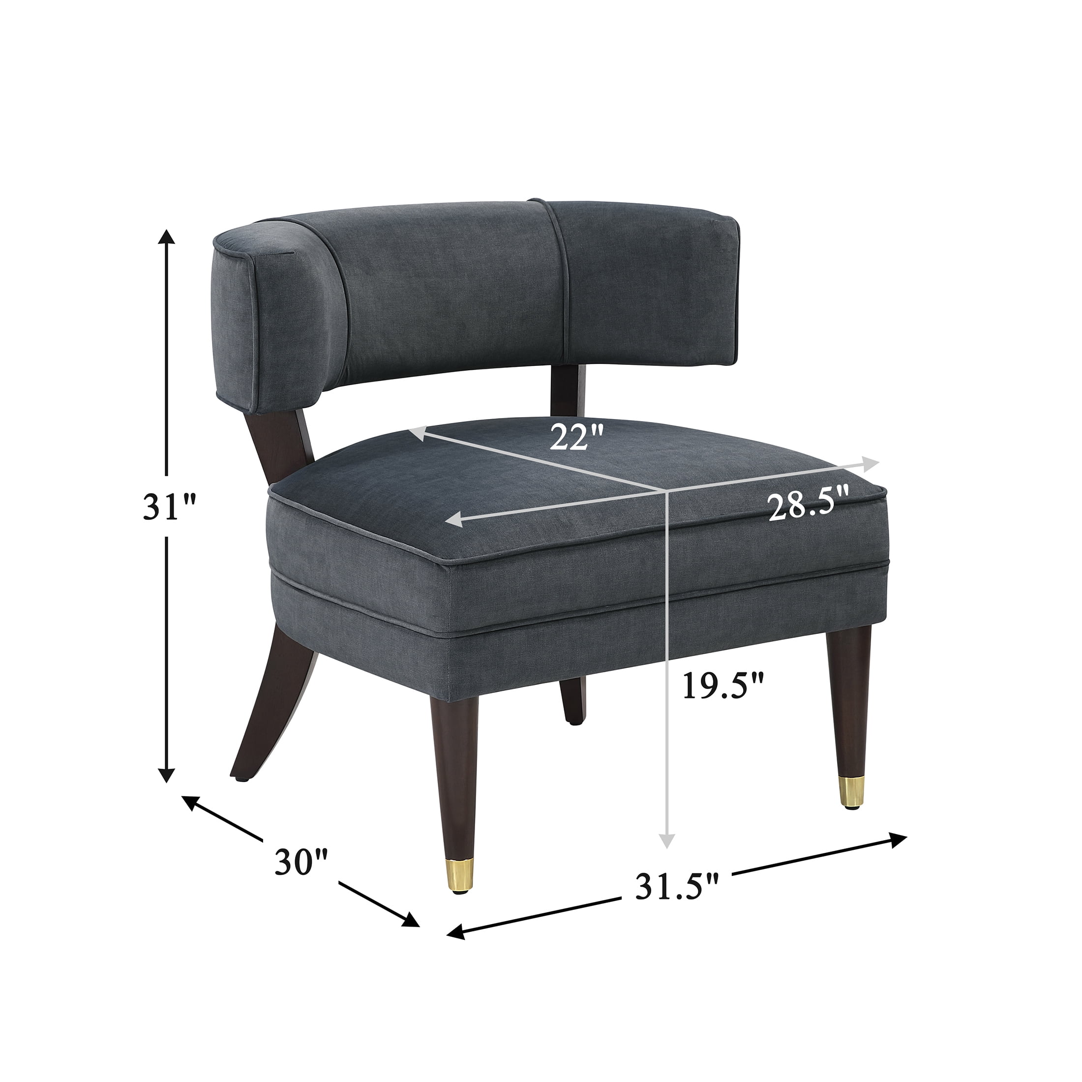 OakvillePark Rowanleigh Velvet Curved Back Accent Chair, Dark Gray