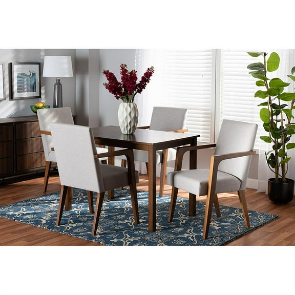 Baxton Studio Glenda Beige Walnut Brown Finished Wood 5-Piece Dining Set