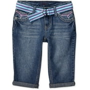 Angle View: Faded Glory - Girls' Cuffed Capri Jeans with Woven Belt