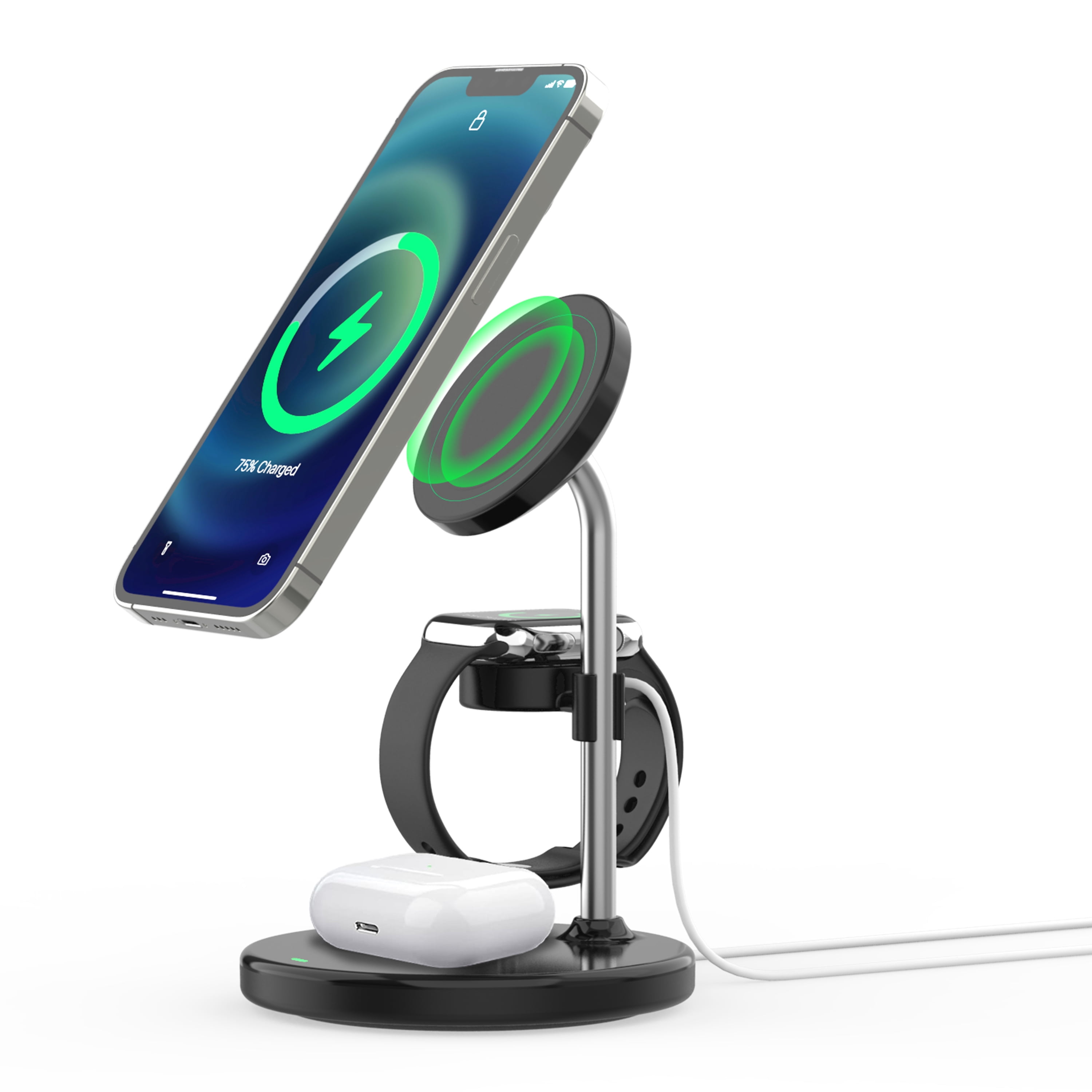 Energizer 3-in-1 Wireless Charging Station, 15W Fast Charging, Qi Compatible Phone, Earbuds & Smartwatch Stand, Black