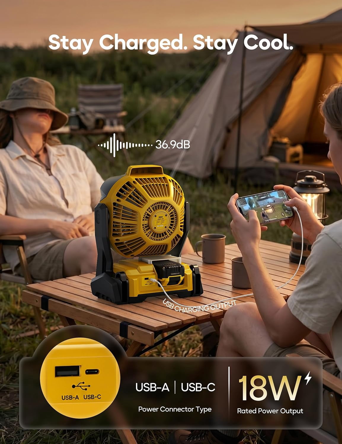 Misting Fan for DeWalt 20V Max Battery, Cordless Portable Spray Cooling Fan with USB Port & Hanging Hook, Variable Speed, Ideal for Jobsite, Camping, Outdoor & Indoor Use (Bare Tool)