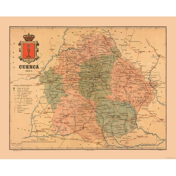 Historic Map - Cuenca Spain - Martine 1904 - 28.34 x 23 - Vintage Wall Art
