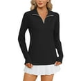 thumbnail image 2 of Women's UPF 50+ Sun Protection Long Sleeve Shirt Quarter Zip Pullover Breathable Quick-Dry Hiking Shirt with Thumb Holes for Outdoor Activities Black L, 2 of 8