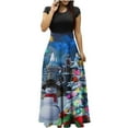 thumbnail image 1 of Fshaion Robe d'Été pour Femmes 2024 Grande Taille Manches Courtes Imprimé de Noël Style Vacances Grande Jupe Longue Manches Courtes Col Rond Robe Liquidation Moins de 10!, 1 of 4