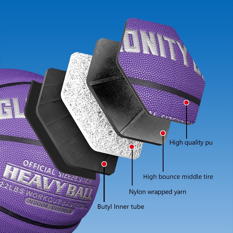 Weighted Training Basketball 3/2.2LBS Indoor And Outdoor High Quality Composite Basketball For Improve Dribbling Passing Purple