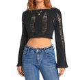 thumbnail image 1 of xiaxaixu Women Crop Shirt Long Sleeve Round Neck Solid Color Cutout Casual Party Street Spring Fall Tops, 1 of 10