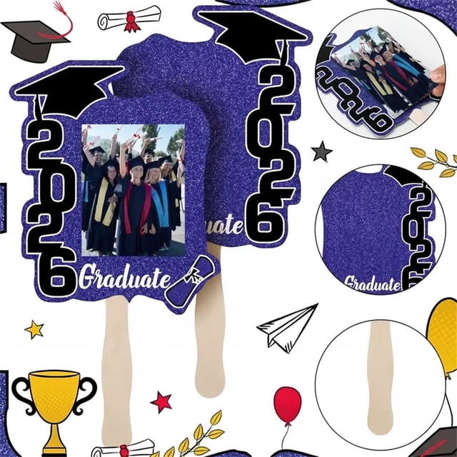 Sentmoon Graduation 24 Pack Class Of 2026 Graduation Fans with Handle Double Sided Grad Photo Props for Keepsake Gifts Graduation Party Supplies