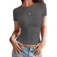 thumbnail image 2 of Womens Basic T Shirts Summer Short Sleeve Crewneck Slim Fit Cute Crop Tops Dark Gray S, 2 of 7
