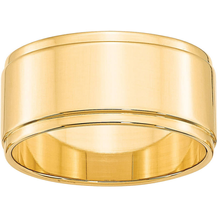 Primal Gold 14 Karat Yellow Gold 10mm Flat with Step Edge Band Size 5 ...