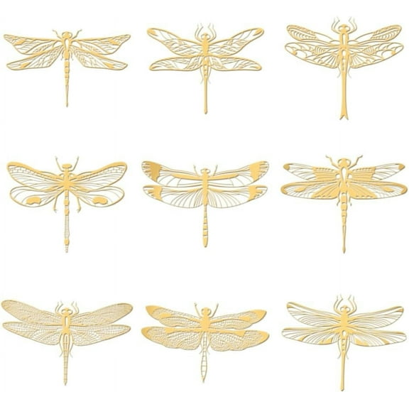 9pcs 1.6x1.6 Inch Dragonfly Metal Stickers Different Pattern Self Adhesive Gold Stickers Insect Theme Metal Gold Stickers for Scrapbooks DIY Resin Crafts Phone Water Bottle Decor