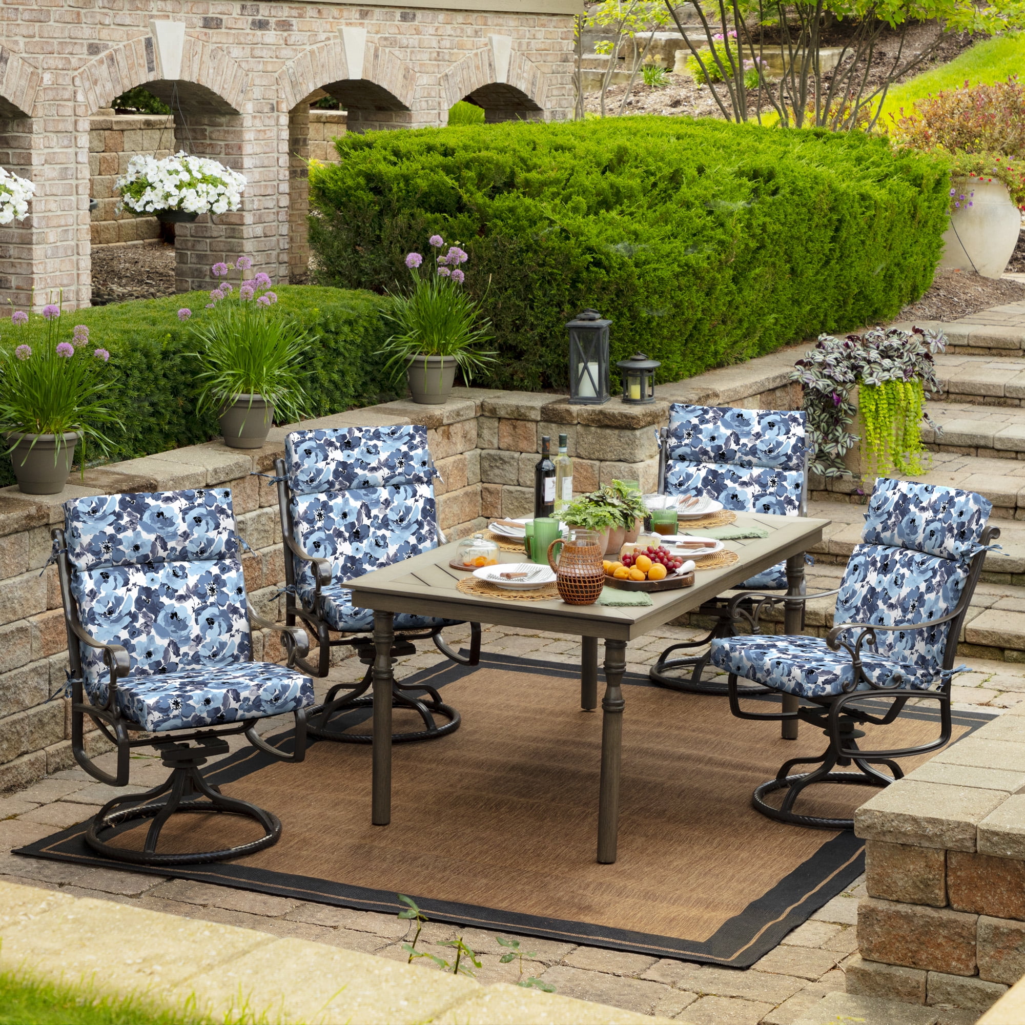 ARDEN Outdoor Chair Cushion 20 x 21, Blue Garden Floral