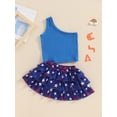 thumbnail image 6 of Aojekbee 4th of July Toddler Girls Outfits Solid Color One Shoulder Sleeveless Tank Tops Stars Print Ruffles Skirts 2Pcs Clothes Set, 6 of 10