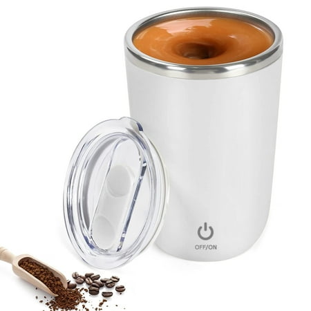 

Leeten 350ml Portable Travel Coffee Cup 304 Stainless Steel Electric Stirring Mug for Coffee Powder Milk Tea White