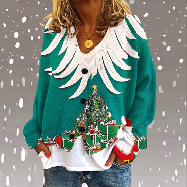 Cárdigan informal con estampado navideño para mujer, chaqueta con botones, blusa de poliéster