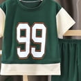 thumbnail image 3 of Ulanda Boys Clothes Boys' 2-Piece Summer Outfit Color Block T-Shirt and Shorts Set 6-16 Years (Green, 4-5 Years), 3 of 5