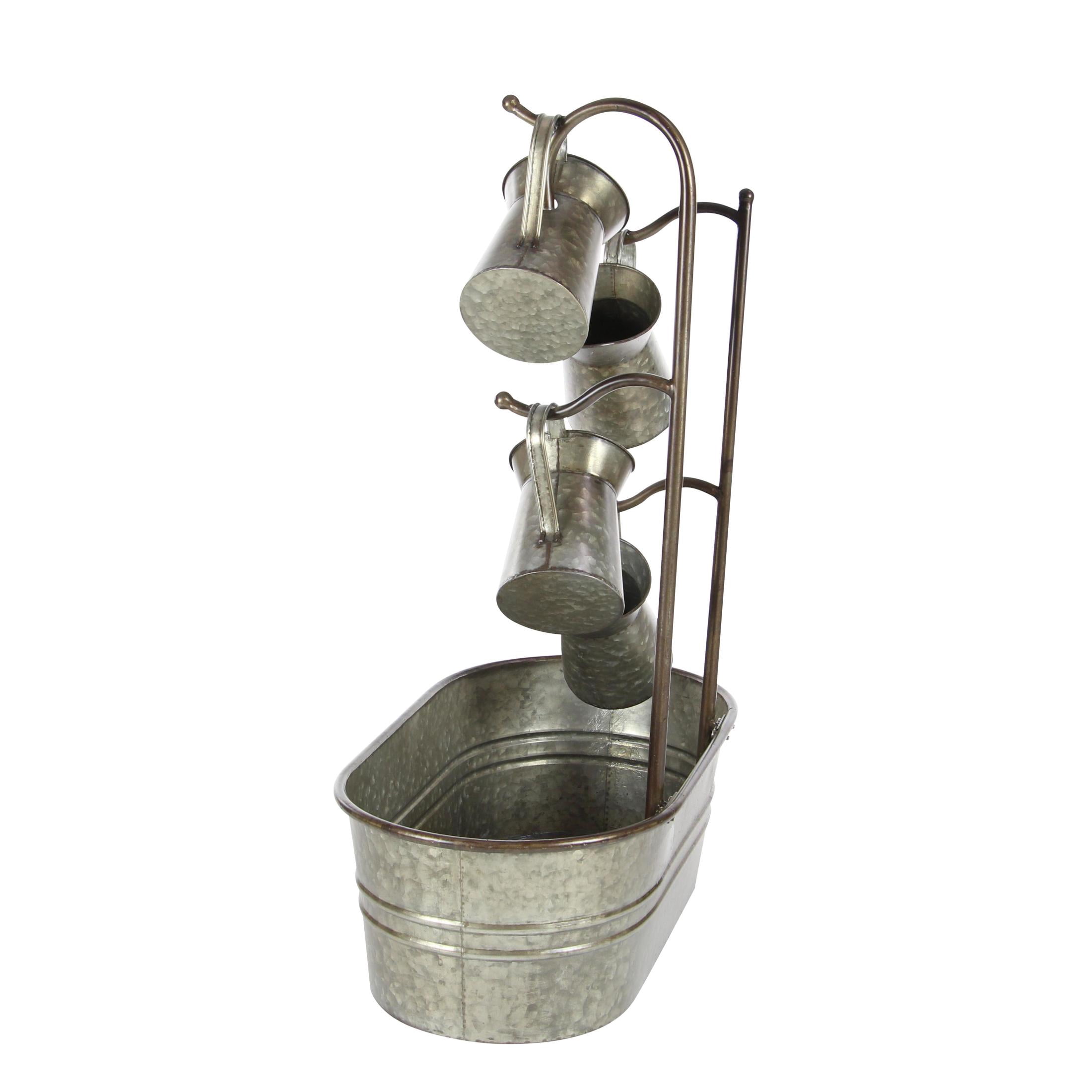 DecMode Gray Fountain Indoor Outdoor Decor with Watering Cans