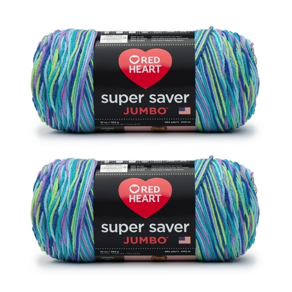 Red Heart Super Saver Jumbo Wildflower Yarn - 2 Pack of 283g/10oz - Acrylic - 4 Medium (Worsted) - 482 Yards - Knitting/Crochet