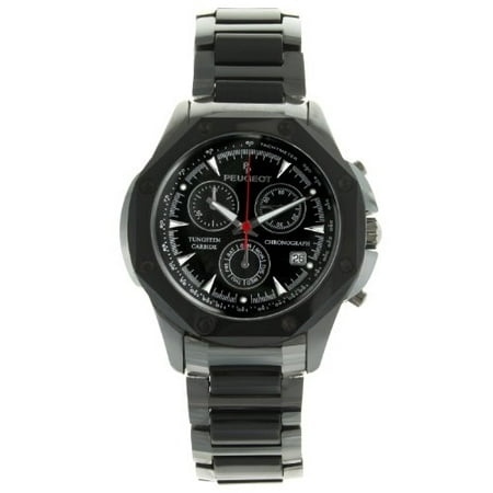 Men's Swiss Chronograph Tungsten Carbide Black Ceramic Center Links PS923