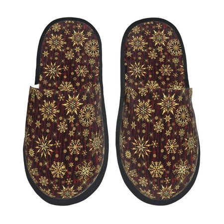 Balery Golden Snowflakes Slient Indoor Furry Fleece Comfort House Shoes Soft Non-Slip Home Shoes Cotton slippers House Slippers-- Large