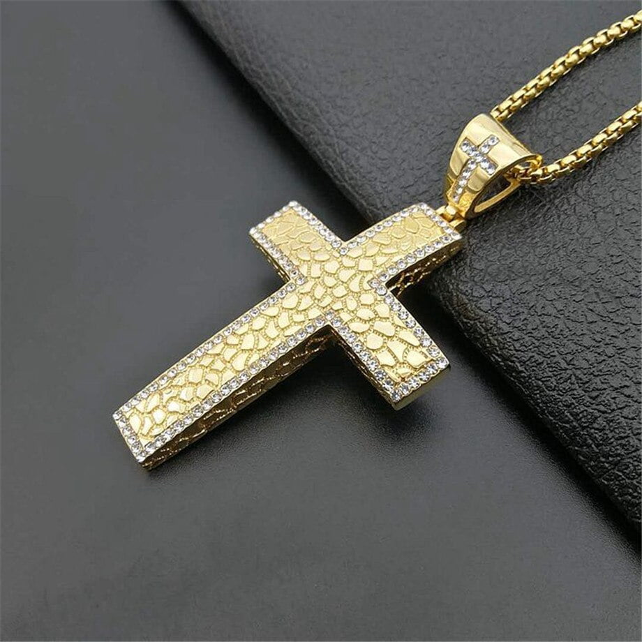 HH Bling Empire Diamond Cross Necklace for Men and Women,Silver or 14K Gold  Cross Pendant for Teens,Iced Out Cross Chains Hip Hop 24 Inch (Cross  A-silver & Rope) 