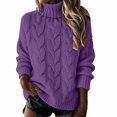 thumbnail image 4 of Comdrip Women's Oversized Cable Knit Turtleneck Sweaters Chunky Soft Cozy Fall Winter Fashion Pullover Casual Daily Wear Purple M, 4 of 5