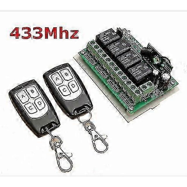 433mhz Wireless Dc 12v 4ch Channel Remote Control Long Distance Rf Relay Switch 2 Transmitter +1 Receiver For Garage Door